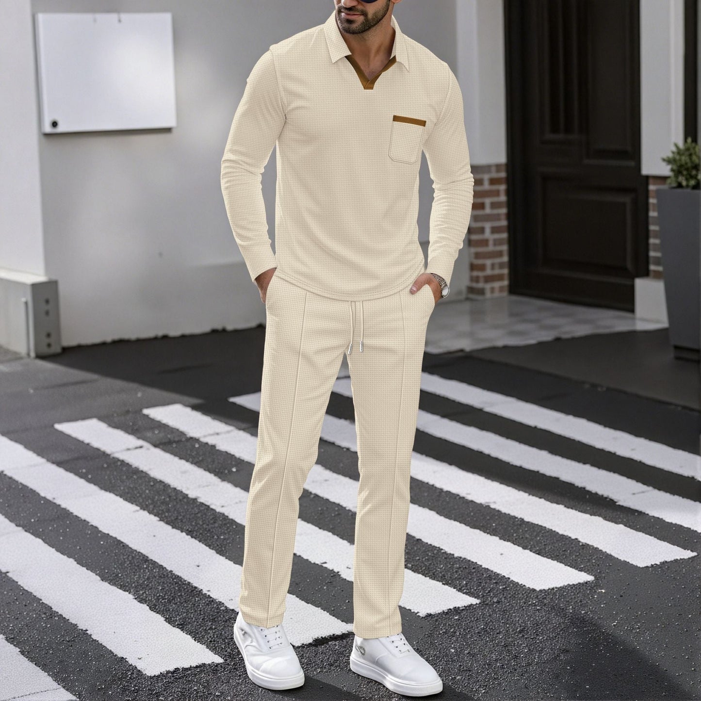 Herren Kombi Set Poloshirt Jogginghose Sportlich Modern