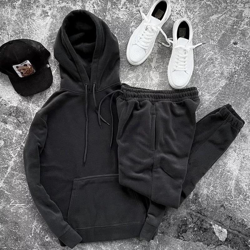 Herren Fleece-Anzug Kapuzenjacke Set Weich Bequem