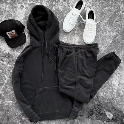 Herren Fleece-Anzug Kapuzenjacke Set Weich Bequem