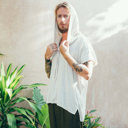 Herren Leinenbluse Kapuzenpullover Lässig Natürlich