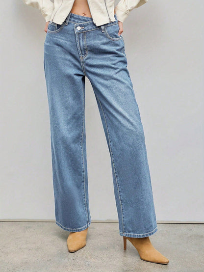 Moderne Wide-Leg Jeans Damen Straight Fit