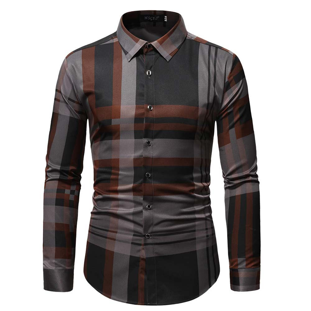 Herren Langarmhemd Slim Fit Kariert Modern