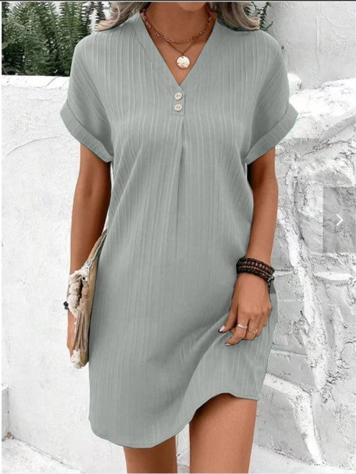 Kurzarm Kleid Damen Sommerkleid Knopfleiste Modern