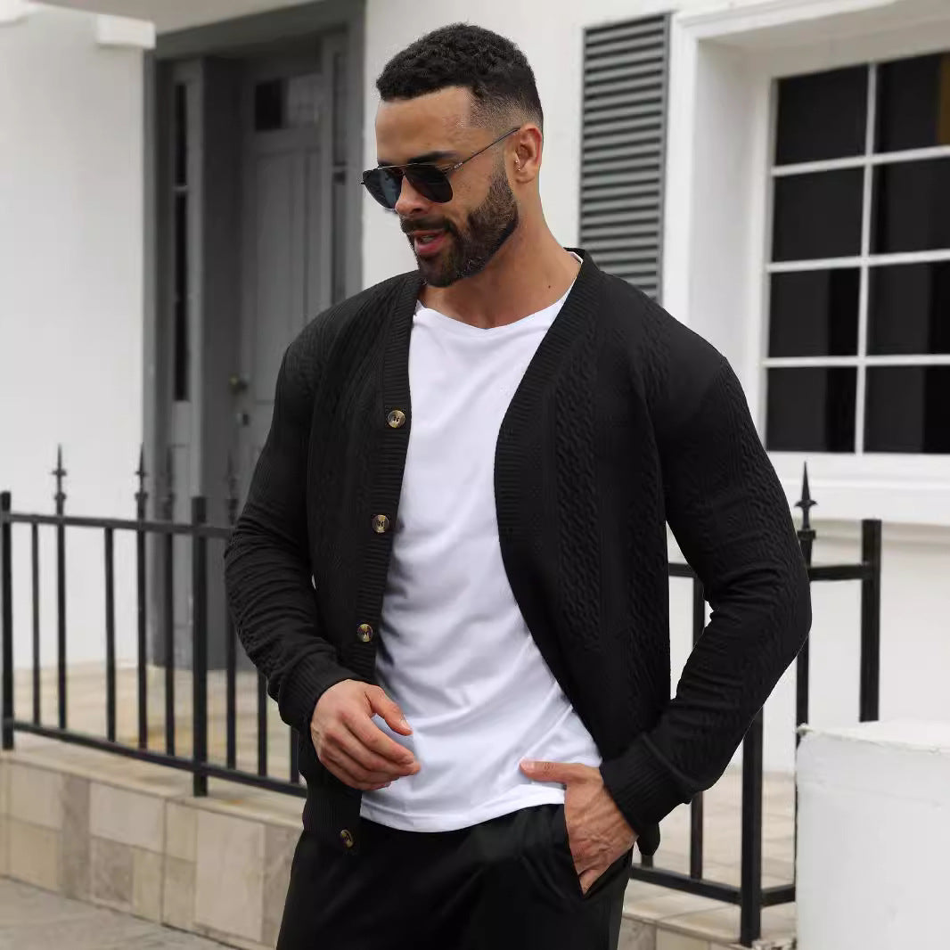 Herren Strickjacke Strukturiert Goldknöpfe Modern - BerlinGlamour