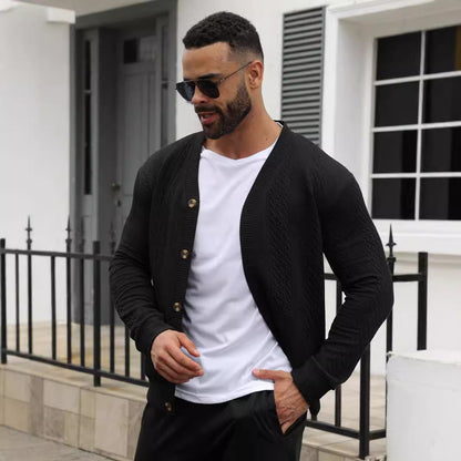 Herren Strickjacke Strukturiert Goldknöpfe Modern - BerlinGlamour