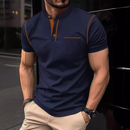 Herren Poloshirt Modern mit Brusttasche und Henley Kragen