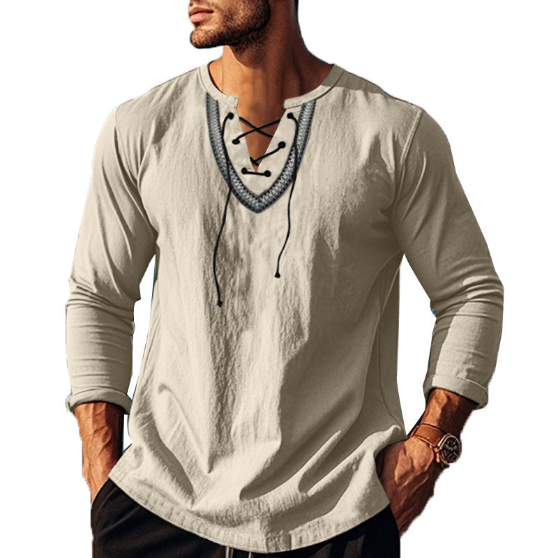 Herren Langarm-Shirt Lässig Mit Schnürung