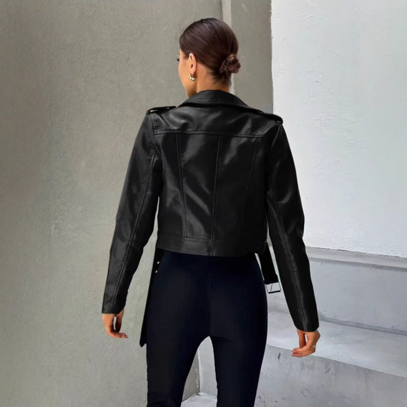 Damen Kunstlederjacke Taillierte Asymmetrisch Schwarz
