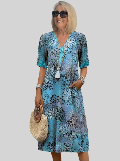 Damen Sommerkleid V-Ausschnitt Leicht mit Taschen
