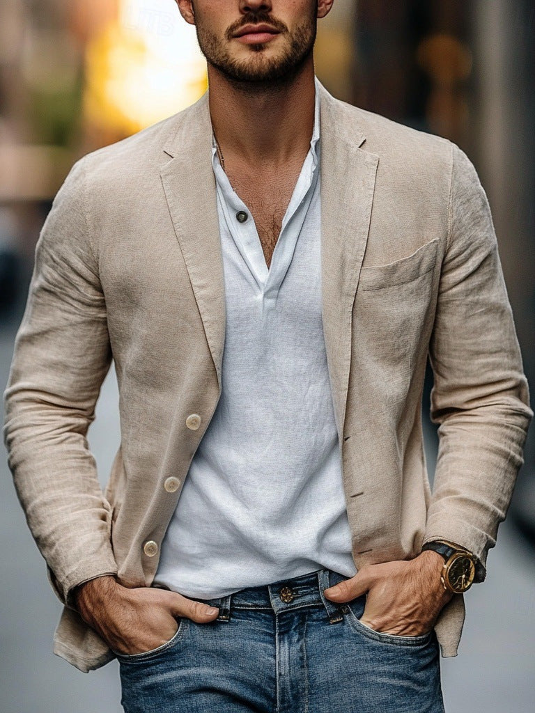 Herren Leinenblazer Elegant Lässig Sommer