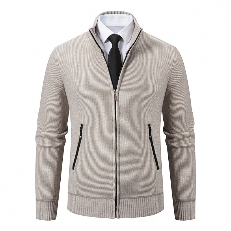 Herren Strickjacke Modern mit hohem Kragen und Reißverschlusstaschen