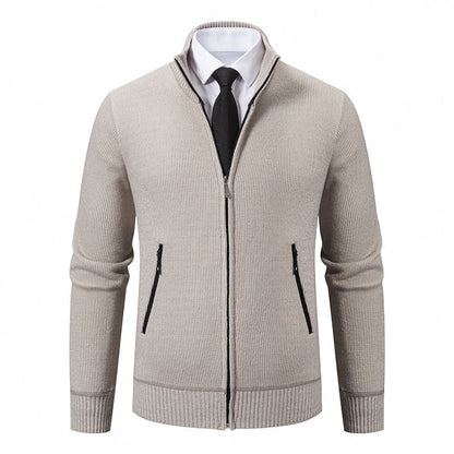 Herren Strickjacke Modern mit hohem Kragen und Reißverschlusstaschen