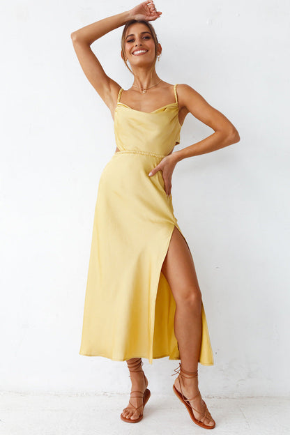 Elegantes Damen Midikleid Satin Rüschen Schnitt