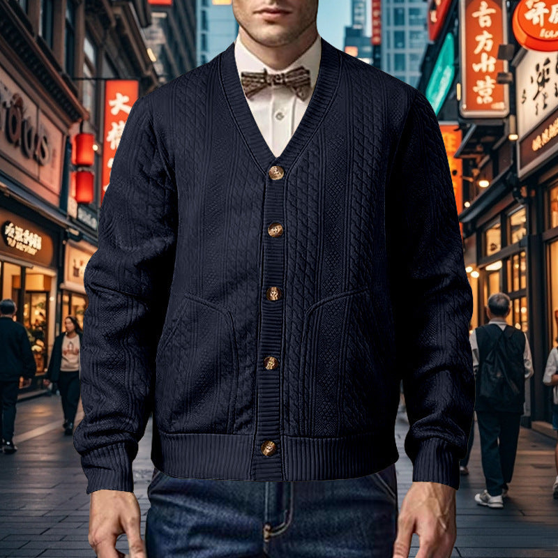 Herren Strickjacke Wabenmuster Modern mit Taschen - BerlinGlamour