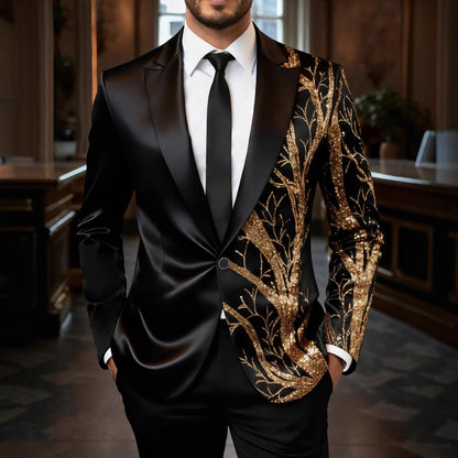 Herren Smoking Blazer mit Pailletten und Floralem Muster Elegant - BerlinGlamour
