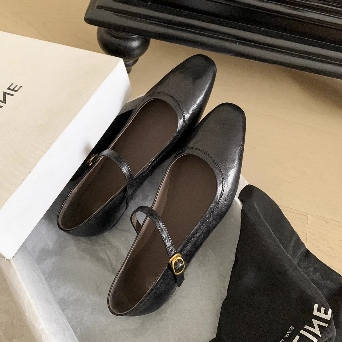 Damen Ballerinas Elegante Mary Jane Schuhe Lederoptik