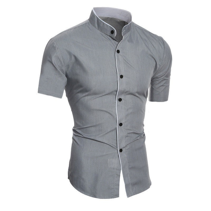 Herren Kurzarmhemd Modern Stehkragen Kontrastdetails