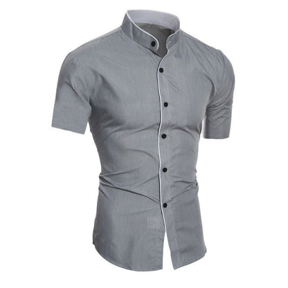 Herren Kurzarmhemd Modern Stehkragen Kontrastdetails