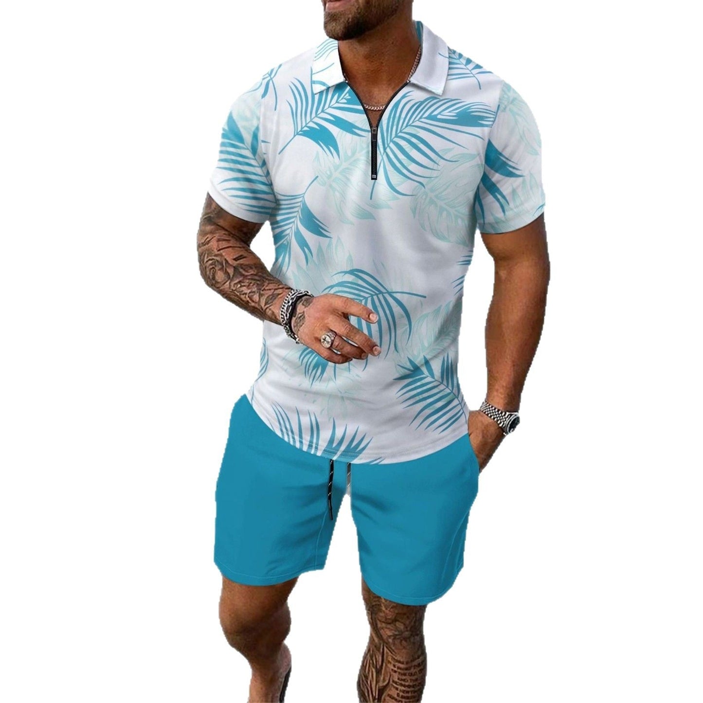 Herren Kurzarmshirt Modern mit Reißverschluss und Luftigem Design