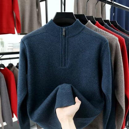 Herren Rollkragenpullover Funktional mit Halbzipper und Struktur