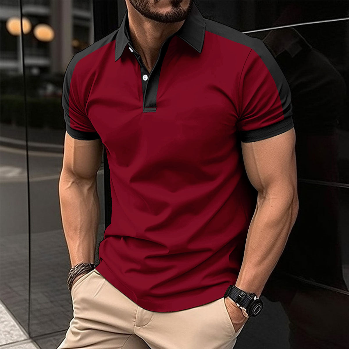 Herren Polohemd Sportlich Modern mit Kontrast