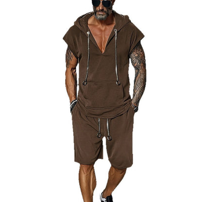 Herren Freizeit-Set mit Kapuzen-T-Shirt und Shorts Sportlich