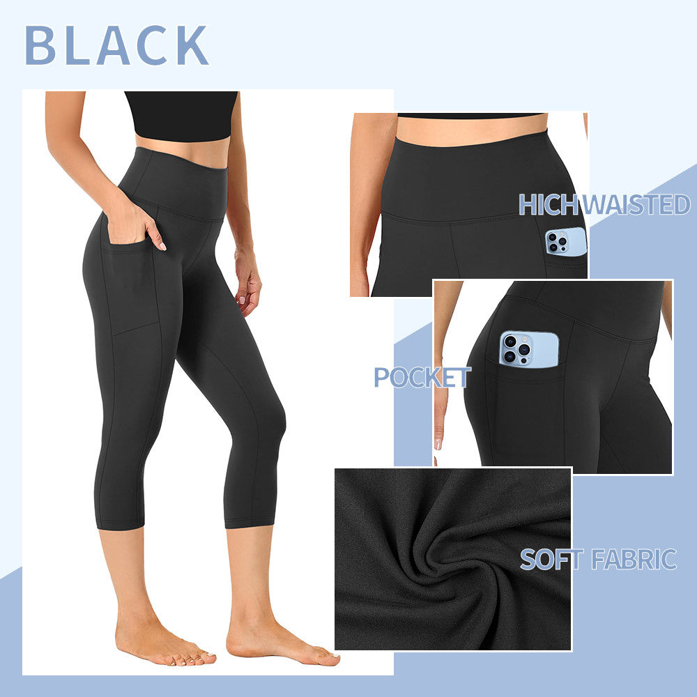 Damen Leggings mit Bauchkontrolle und Taschen Sportlich