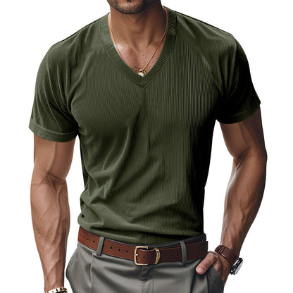 Herren T-Shirt V-Ausschnitt Modern Strukturiert