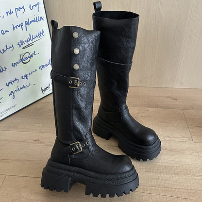 Damen Stiefel Hoch Schnalle Robust Winter - BerlinGlamour