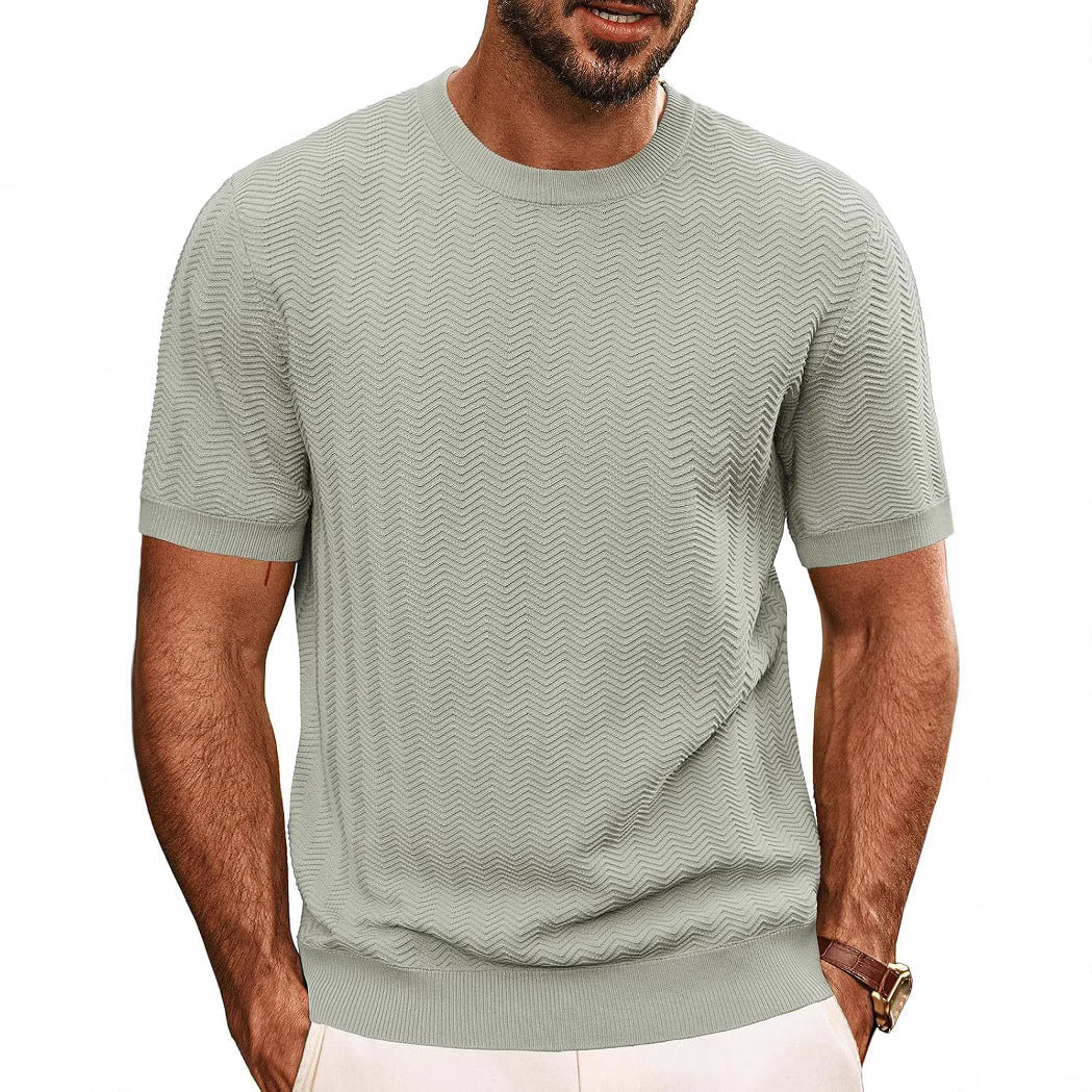 Herren T-Shirt Rundhals Strukturiert Modern