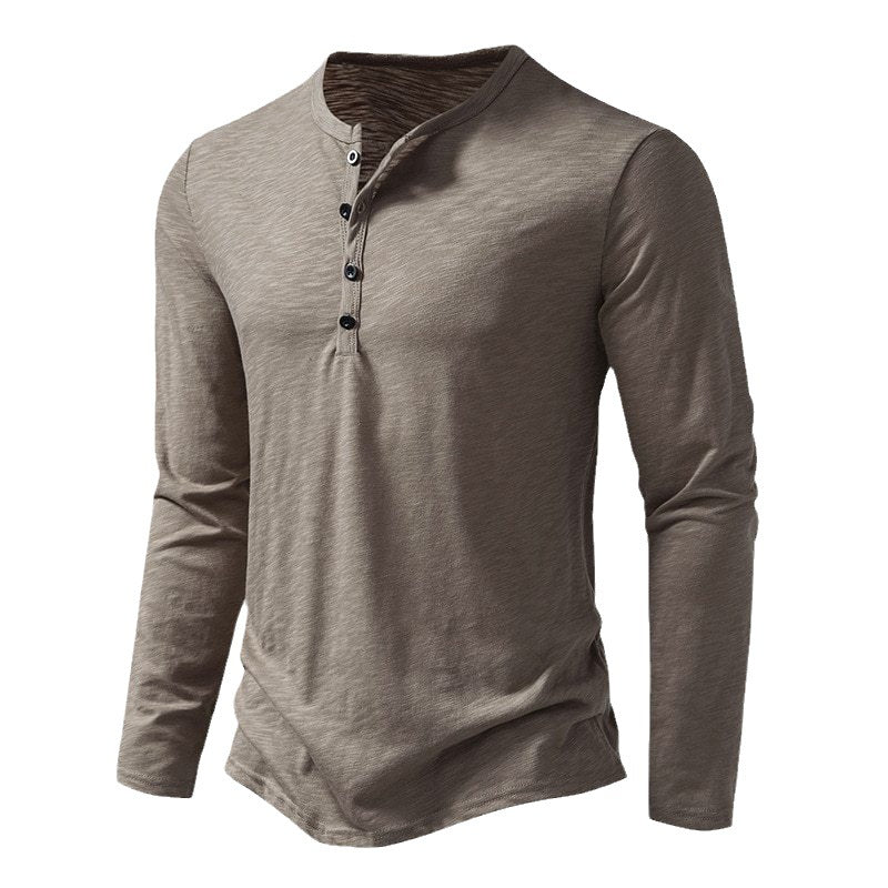 Herren Langarmshirt Leicht Knopfleiste Modern