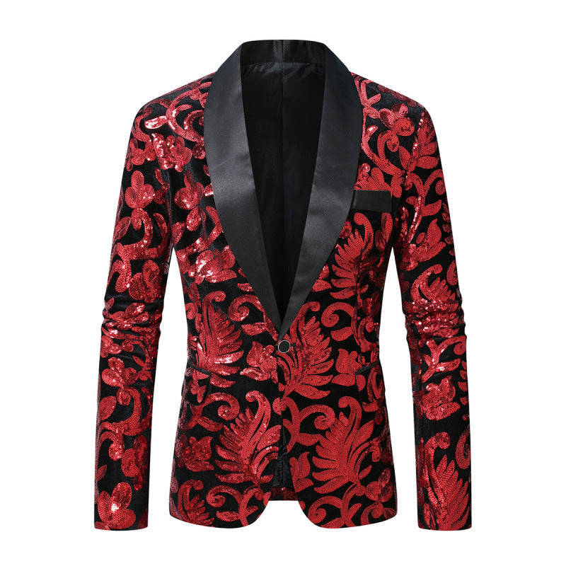 Herren Blazer Pailletten mit Floralem Design Elegant
