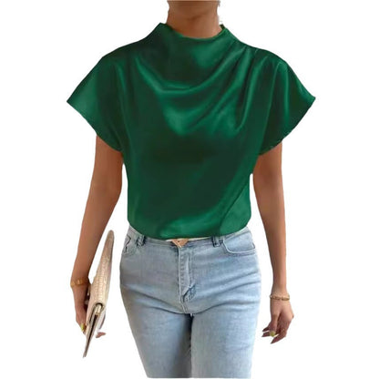 Damen Bluse Satin Stehkragen Elegante Mode