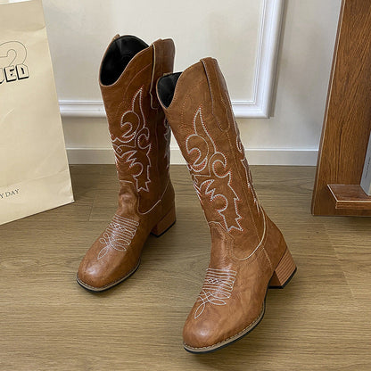 Damen Cowboystiefel Elegant Stickerei Westernstil Damenstiefel
