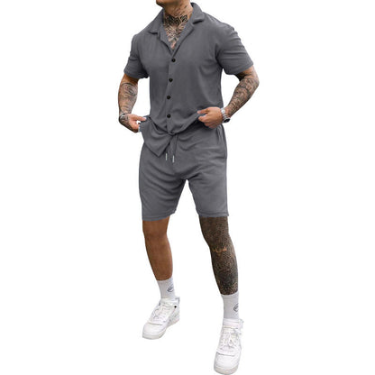 Herren Kurzarm Set Sportlich Freizeit Knopfleiste elastisch