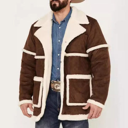 Herren Lammfelljacke Breites Revers Warm