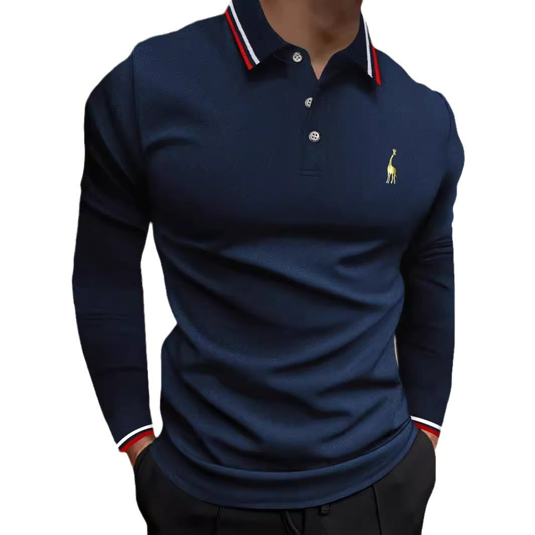 Herren Poloshirt Langarm Sportlich Kontrastbündchen Modern
