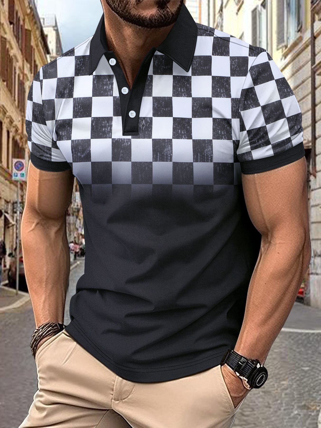 Herren Polohemd Modern Karomuster Atmungsaktiv
