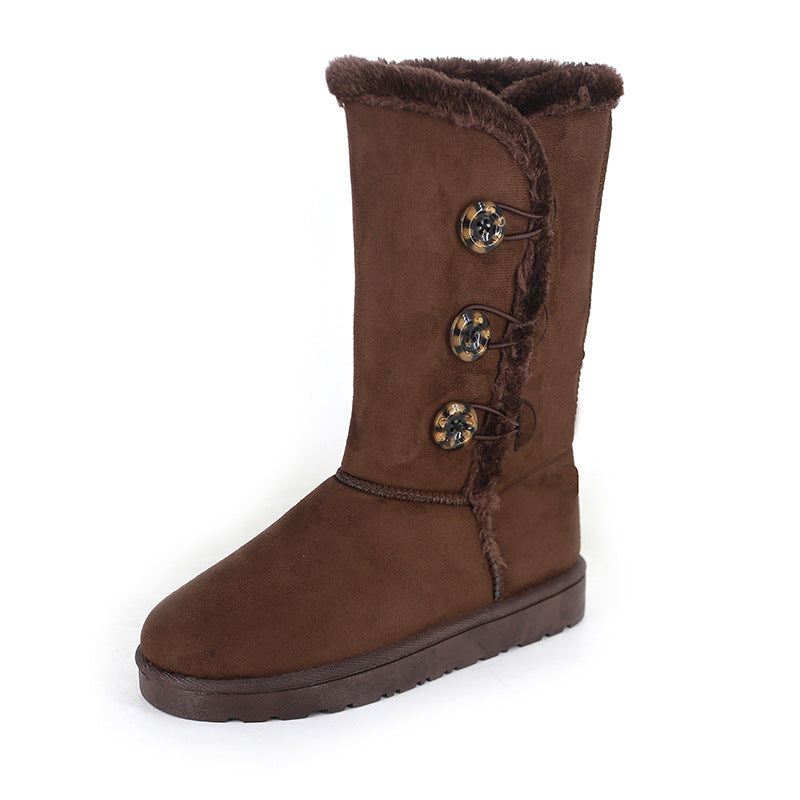 Damen Kurzstiefel mit Kunstfell und Knöpfen Winter