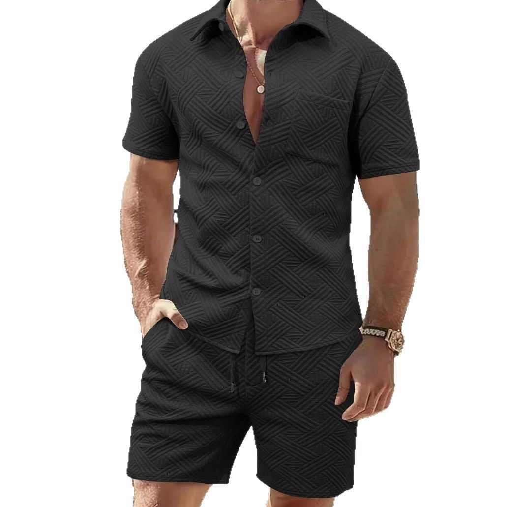 Herren Sommer Set Kurzarmhemd Shorts Modern Strukturiert