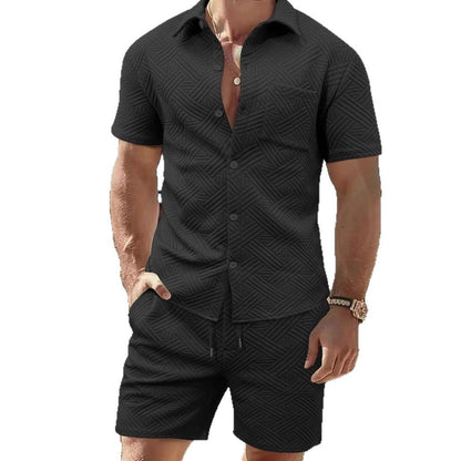 Herren Sommer Set Kurzarmhemd Shorts Modern Strukturiert