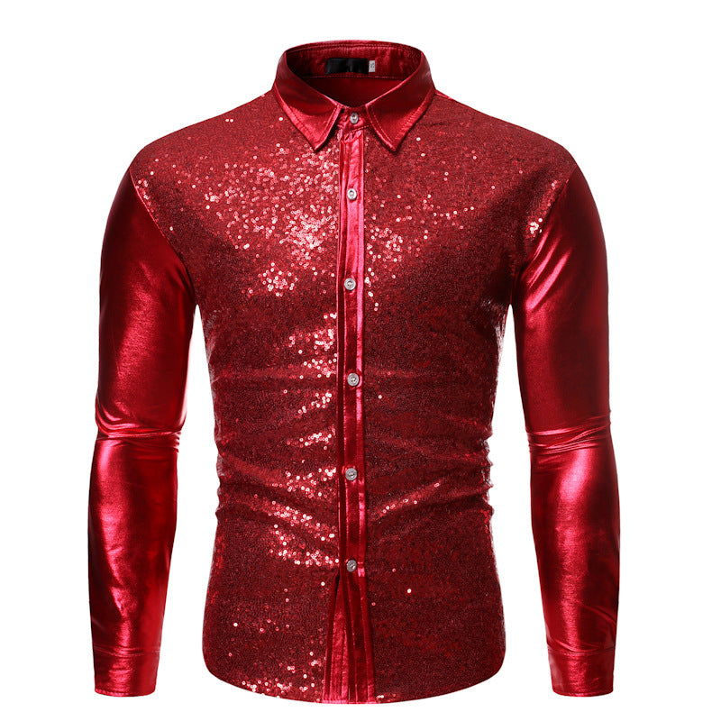 Herren Glitzershirt Paillettenhemd Slim Fit Modern