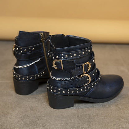 Damen Stiefeletten Chic Modisch Riemen Design