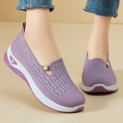 Damen Sneaker Bequem Atmungsaktiv mit Lochstrick Optik