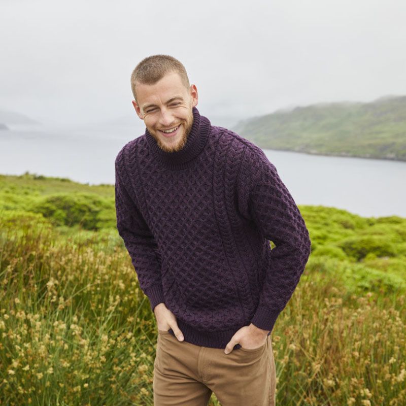 Herren Strickpullover Zopf Muster Hochkragen Modern