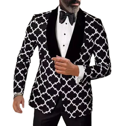 Herren Sakko Designer Modell Auffälliges Muster Elegant Schwarz