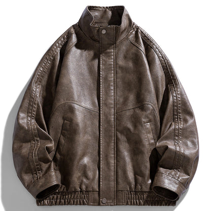Herren Lederjacke Oversized Modern mit Taschen Schwarz