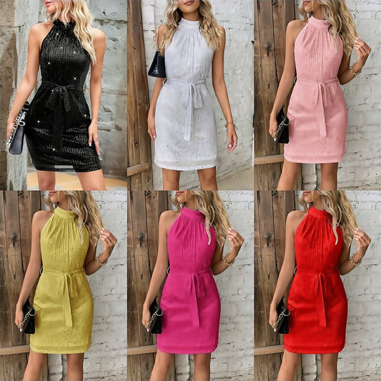 Elegantes Damen Cocktailkleid Plissiert Mit Bindegürtel - BerlinGlamour