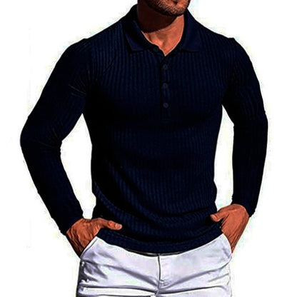 Herren Poloshirt Langarm Strukturiert Elegantes Design