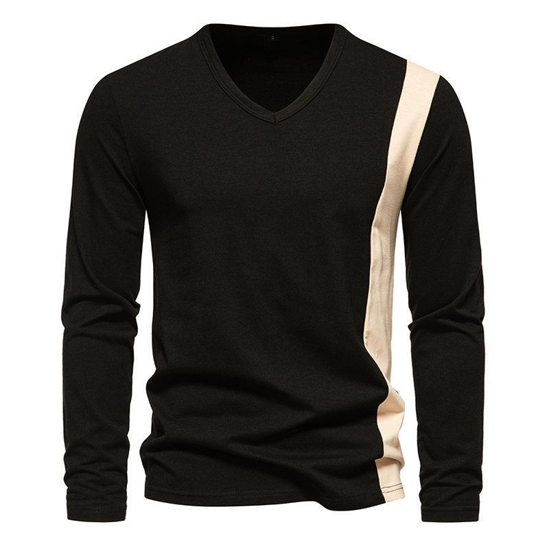 Herren Langarmshirt Modern V-Ausschnitt Kontrast Design